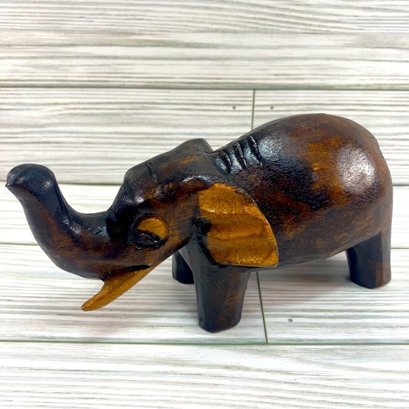 Art Vintage Folk Art Wood Hand Carved Elephant Figurine Poshmark